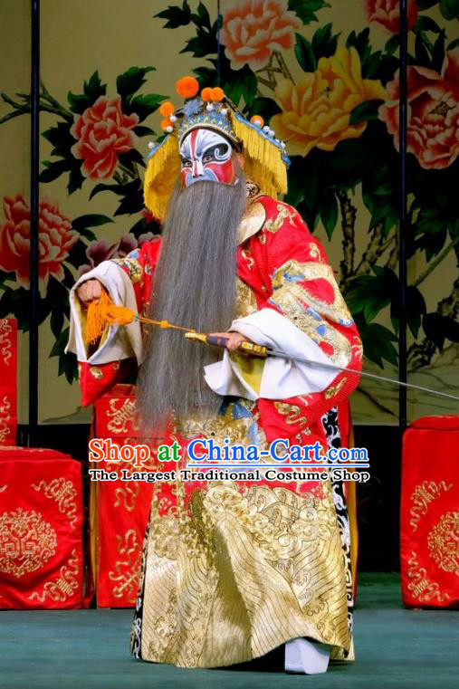 Duan Mi Jian Chinese Peking Opera Old Man Garment Costumes and Headwear Beijing Opera Lord Li Mi Apparels Elderly Male Clothing
