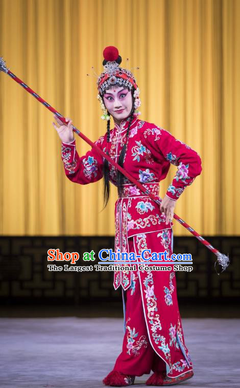 Chinese Beijing Opera Female Swordsman Apparels Yang Paifeng Costumes and Headpieces Traditional Peking Opera Martial Lady Dress Garment