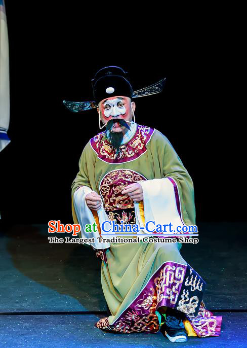 Chun Ri Yan Chinese Peking Opera Treacherous Official Garment Costumes and Headwear Beijing Opera Chou Apparels Minister Zhang Jingting Clothing