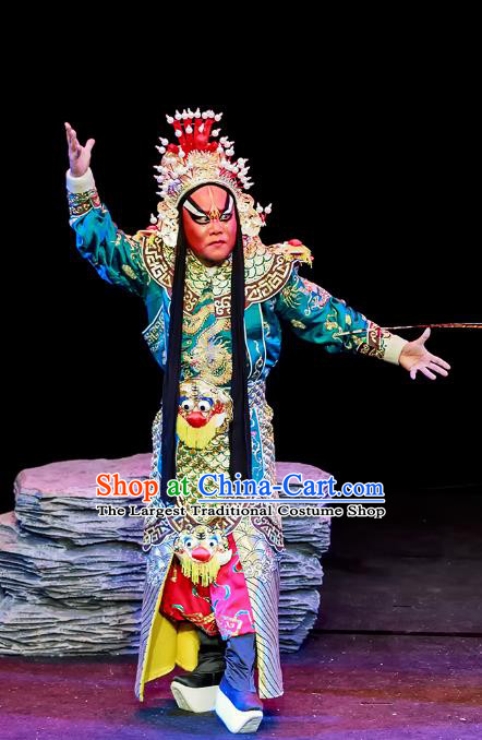 Chun Ri Yan Chinese Peking Opera Martial Male Garment Costumes and Headwear Beijing Opera Wusheng Apparels General Fan Sheng Armor Clothing