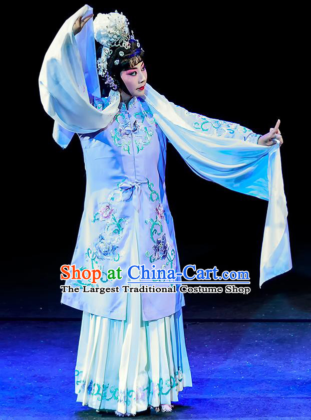 Chinese Beijing Opera Tsing Yi Apparels Chun Ri Yan Costumes and Headdress Traditional Peking Opera Distress Maiden Dress Princess Yi Lan Garment