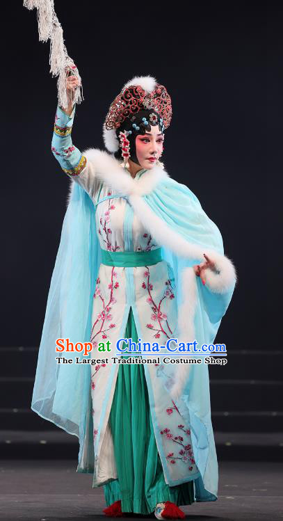 Chinese Beijing Opera Martial Female Apparels Mei Hua Zan Costumes and Headdress Traditional Peking Opera Noble Princess Dress Hua Tan Actress Garment
