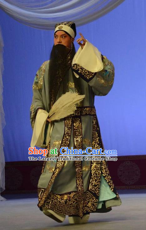 Shen Ting Ling Chinese Peking Opera Strategist Apparels Costumes and Headpieces Beijing Opera Zhuge Liang Garment Elderly Male Clothing