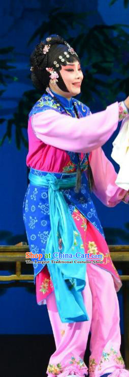 Chinese Beijing Opera Xiaodan Garment Hong Ling Yan Costumes and Hair Accessories Traditional Peking Opera Village Girl Li Fengjie Dress Apparels