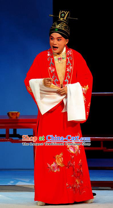 Tang Wan Chinese Peking Opera Bridegroom Lu You Apparels Costumes and Headpieces Beijing Opera Xiaosheng Wedding Garment Scholar Clothing