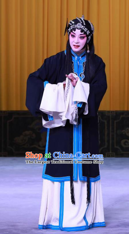 Chinese Beijing Opera Distress Maiden Dou E Garment Snow in June Costumes and Hair Accessories Traditional Peking Opera Actress Black Dress Apparels