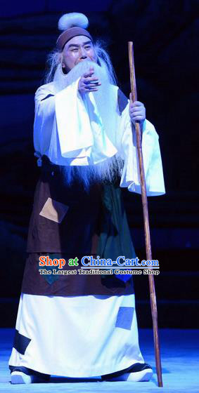 Breeze Pavilion Chinese Ping Opera Beggar Zhang Yuanxiu Garment Costumes and Headwear Pingju Opera Laosheng Apparels Clothing