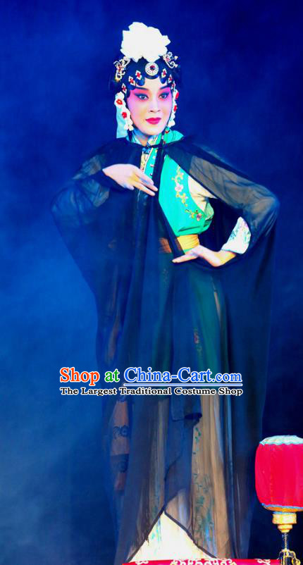 Chinese Sichuan Opera Tsing Yi Costumes and Hair Accessories Fen Xiang Ji Traditional Peking Opera Diva Jiao Guiying Dress Distress Maiden Apparels
