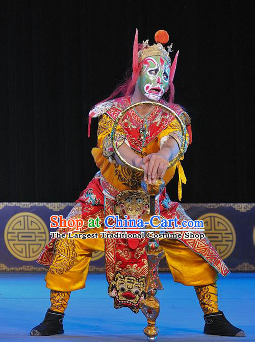 The Legend of White Snake Chinese Sichuan Opera Martial Male Apparels Costumes and Headpieces Peking Opera Wusheng Garment Soldier Red Clothing