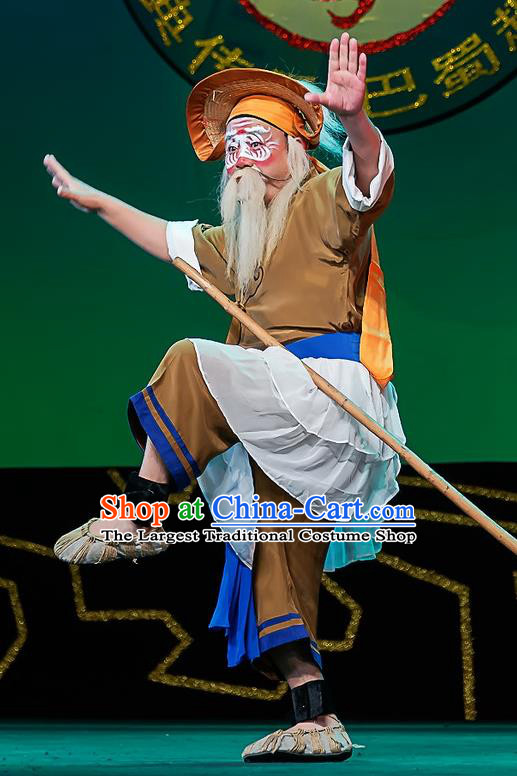 Qiu Jiang Chinese Sichuan Opera Elderly Male Apparels Costumes and Headpieces Peking Opera Boatman Garment Clothing