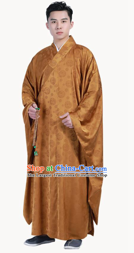 Chinese Traditional Ginger Silk Frock Costume Buddhism Clothing Monk Robe Garment for Men