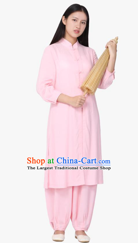 Chinese Traditional Meditation Costume Top Grade Tai Ji Uniforms Professional Tang Suit Pink Zen Outfits for Women