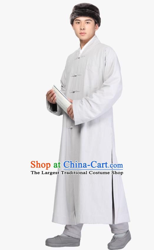 Chinese Traditional Monk Light Grey Gown Costume Meditation Garment Lay Buddhist Clothing for Men