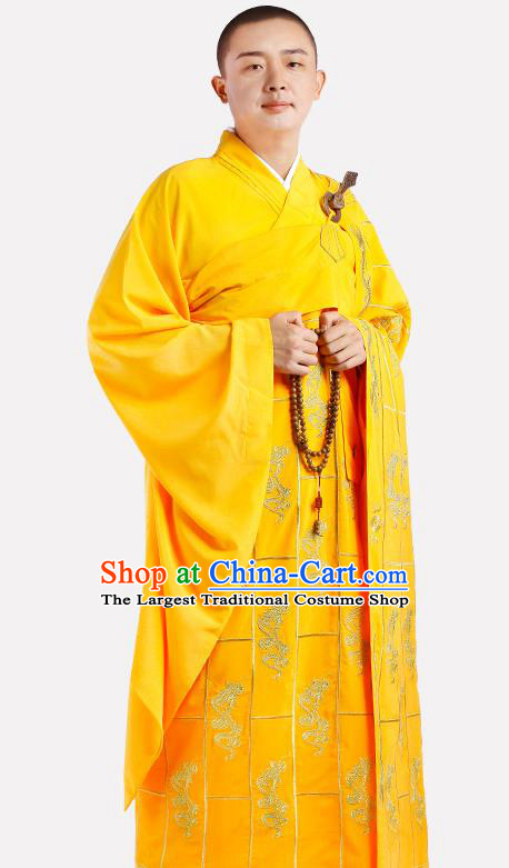 Chinese Traditional Monk Dragon Pattern Kasaya Meditation Vestment Garment Buddhist Golden Cassock Costume for Men