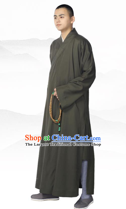 Chinese Traditional Buddhist Bonze Costume Meditation Garment Monk Deep Grey Robe Frock for Men