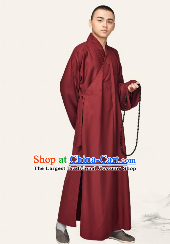 Chinese Traditional Buddhist Bonze Costume Meditation Garment Monk Purplish Red Robe Frock for Men