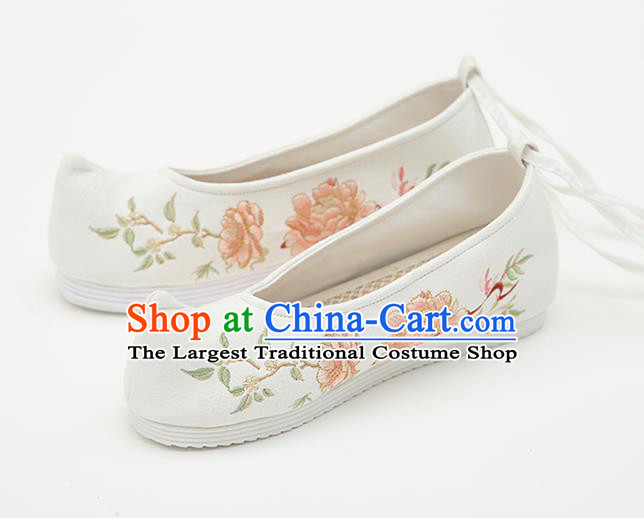 Chinese Handmade White Embroidered Shoes Traditional Ming Dynasty Female Bow Shoes Hanfu Shoes Ancient Princess Shoes