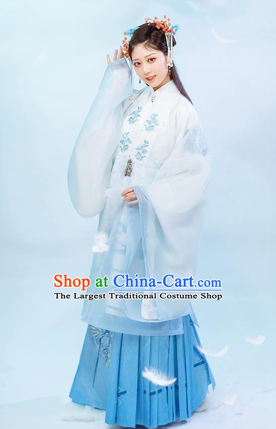 Chinese Ancient Nobility Female Blue Hanfu Dress Traditional Garment Ming Dynasty Patrician Lady Historical Costumes for Rich Woman