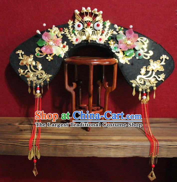 Chinese Ancient Qing Dynasty Queen Hair Jewelry Traditional Handmade Hairpins Hair Accessories Red Tassel Phoenix Coronet Complete Set
