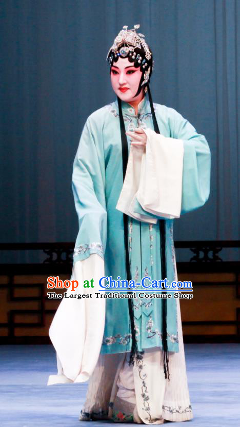 Chinese Ping Opera Hua Tan Apparels Costumes and Headpieces Shao Gu Ji Traditional Pingju Opera Actress Green Dress Garment