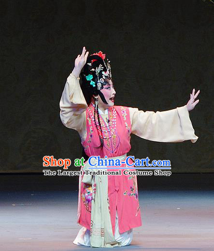 Chinese Sichuan Opera Xiaodan Garment Costumes and Hair Accessories Kao Hong Traditional Peking Opera Young Lady Dress Servant Girl Apparels