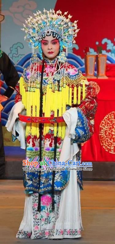 Chinese Sichuan Opera Imperial Consort Pan Garment Costumes and Hair Accessories Shuang Tian Guan Traditional Peking Opera Young Beauty Dress Hua Tan Apparels
