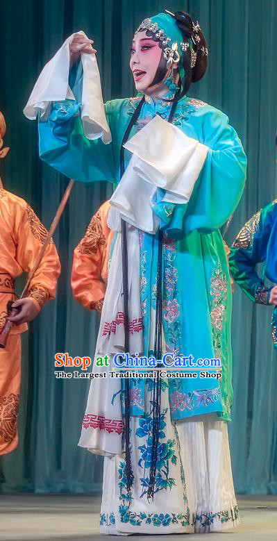 Chinese Sichuan Opera Young Woman Geng Niang Garment Costumes and Hair Accessories Da Hong Tai Traditional Peking Opera Distress Maiden Dress Actress Apparels