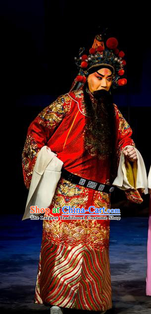 Mrs Anguo Chinese Peking Opera Official Han Shizhong Garment Costumes and Headwear Beijing Opera Elderly Male Apparels Embroidered Robe Clothing