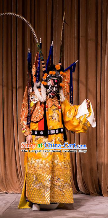 Mrs Anguo Chinese Peking Opera Elderly Male Garment Costumes and Headwear Beijing Opera General Kao Suit with Flags Apparels Clothing