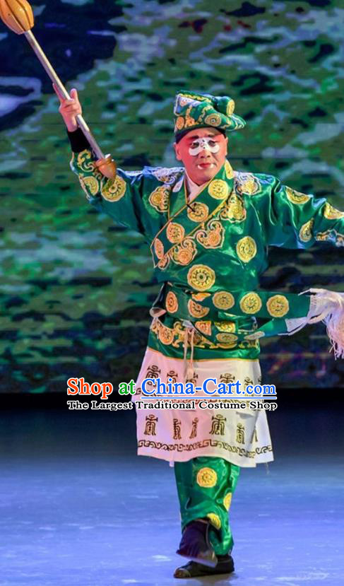 Yuan Men Zhan Zi Chinese Sichuan Opera Chou Role Apparels Costumes and Headpieces Peking Opera Soldier Garment Figurant Clothing