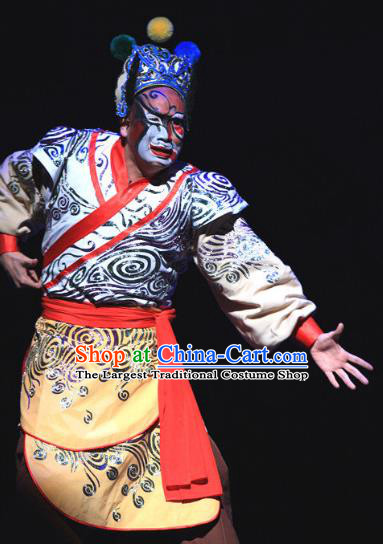 Love Bell Tower Chinese Peking Opera Wusheng Garment Costumes and Headwear Beijing Opera Ugly Servant Apparels Clown Clothing