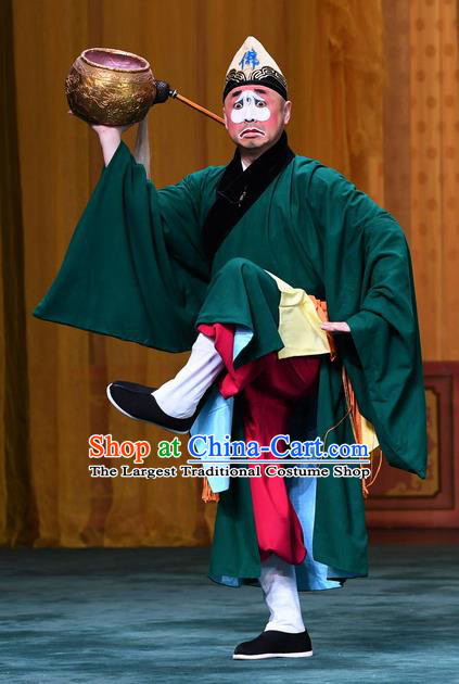 Xiangmei Temple Chinese Peking Opera Chou Role Garment Costumes and Headwear Beijing Opera Monk Liao Kong Apparels Clothing