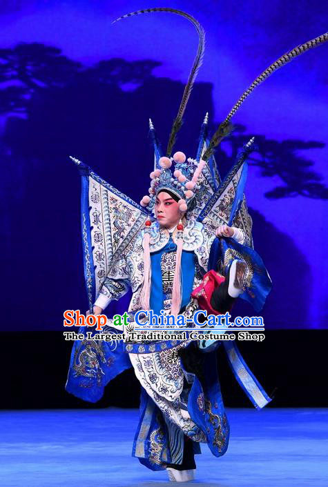 Luo Cheng Chinese Peking Opera Wusheng Garment Costumes and Headwear Beijing Opera Young Male Apparels Clothing General Kao Armor Suit with Flags