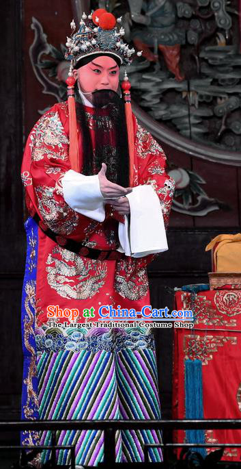 Hong Zong Lie Ma Chinese Peking Opera Xue Pinggui Garment Costumes and Headwear Beijing Opera Apparels General Official Clothing