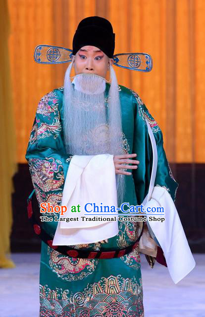 Da Bao Guo Er Jin Gong Chinese Peking Opera Laosheng Garment Costumes and Headwear Beijing Opera Elderly Male Apparels Official Yang Bo Clothing