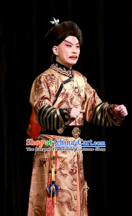 Kangxi Dadi Chinese Peking Opera Emperor Informal Garment Costumes and Headwear Beijing Opera Qing Dynasty Monarch Apparels Clothing