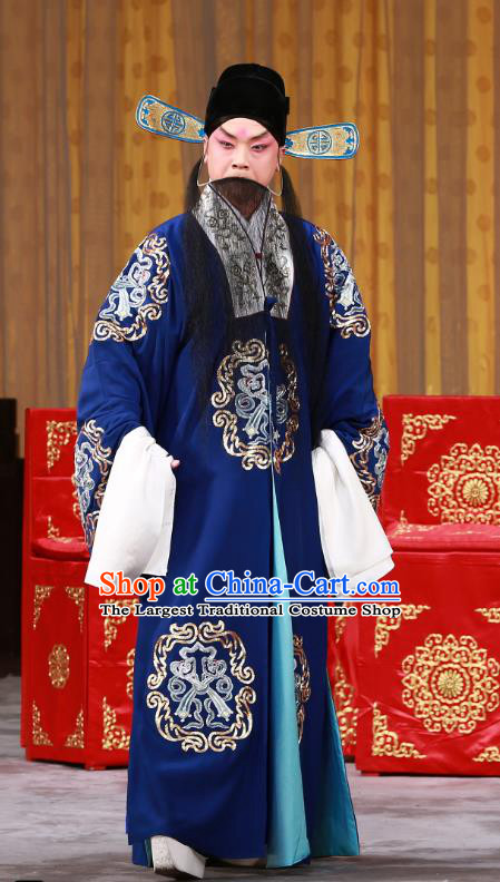 The Mirror of Fortune Chinese Peking Opera Landlord Garment Costumes and Headwear Beijing Opera Elderly Male Apparels Magistrate Mei Junci Clothing
