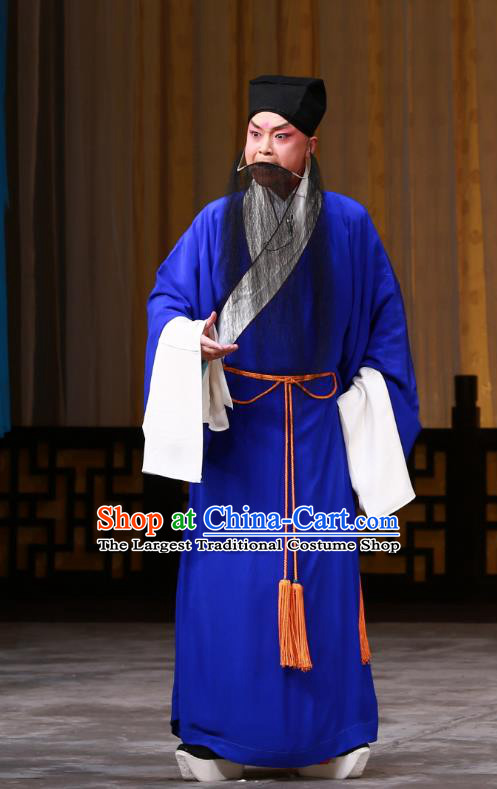 The Mirror of Fortune Chinese Peking Opera Elderly Male Garment Costumes and Headwear Beijing Opera Magistrate Mei Junci Apparels Clothing