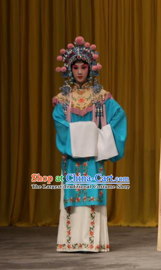Chinese Beijing Opera Young Lady Apparels Costumes and Headdress A Honey Trap Traditional Peking Opera Xiaodan Dress Court Maid Garment