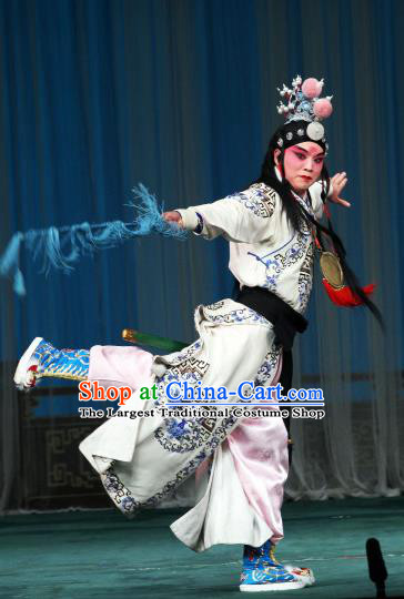 The Mirror of Fortune Chinese Peking Opera Martial Male Garment Costumes and Headwear Beijing Opera Takefu Lin Bi Apparels Wusheng Clothing