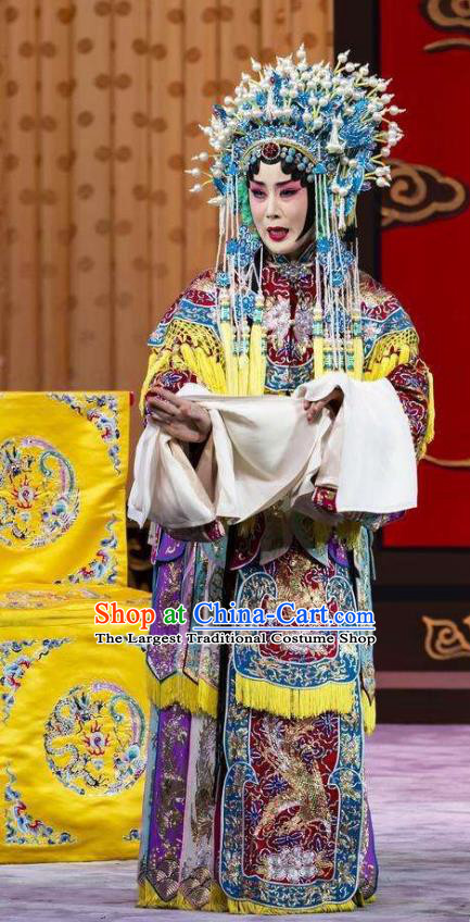 Chinese Beijing Opera Actress Apparels Costumes and Headdress Princess Yinping Traditional Peking Opera Hua Tan Purple Dress Court Lady Garment