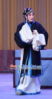 Chinese Beijing Opera Distress Maiden Apparels Diva Costumes and Headdress Tears of Wasted Mountain Traditional Peking Opera Tsing Yi Zhang Huizhu Dress Garment