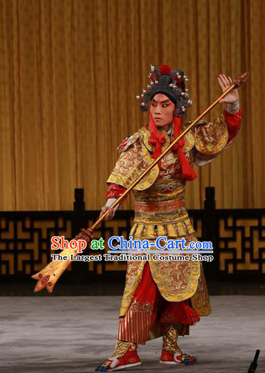 Hongqiao with the Pearl Chinese Peking Opera General Armor Garment Costumes and Headwear Beijing Opera Martial Male Apparels Takefu Er Lang God Clothing