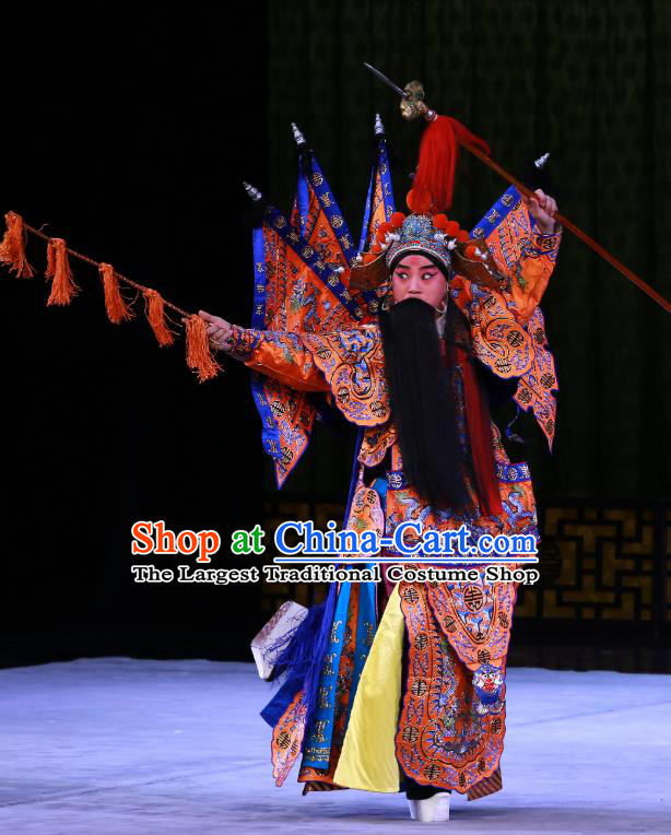 Hongqiao with the Pearl Chinese Peking Opera General Armor Garment Costumes and Headwear Beijing Opera Kao Suit with Flags Apparels Clothing