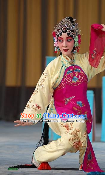 Chinese Beijing Opera Diva Sun Yujiao Apparels Costumes and Headdress Fa Men Temple Traditional Peking Opera Young Beauty Dress Actress Garment