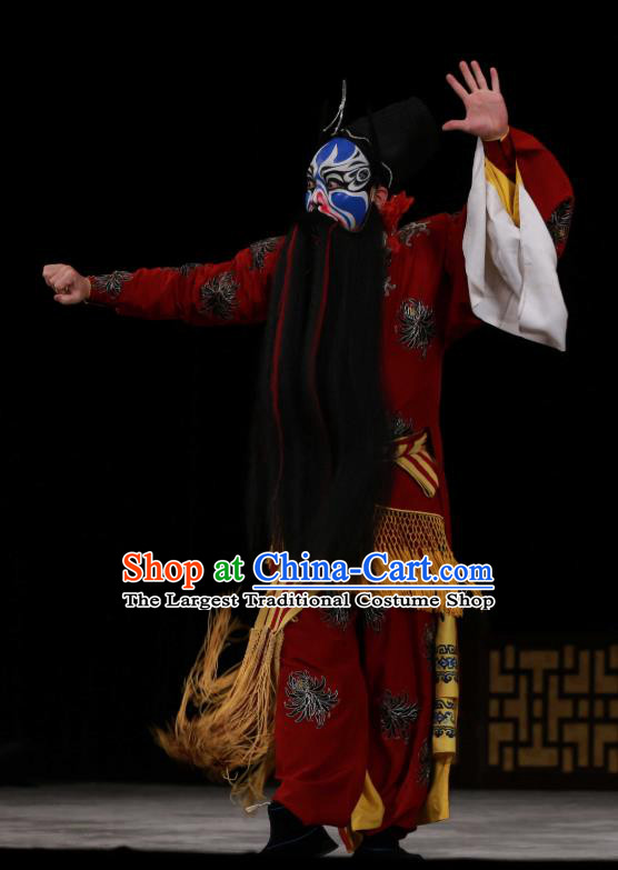 Wu Long Yuan Chinese Peking Opera Wusheng Liu Tang Garment Costumes and Headwear Beijing Opera Martial Male Apparels Takefu Red Clothing