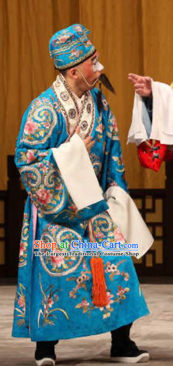 Qun Jie Hua Chinese Peking Opera Clown Garment Costumes and Headwear Beijing Opera Chou Role Jiang Gan Apparels Clothing