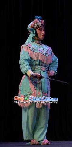 Chinese Jin Opera Female Soldier Garment Costumes and Headdress Li Hua Return Tang Traditional Shanxi Opera Wudan Dress Swordswoman Apparels