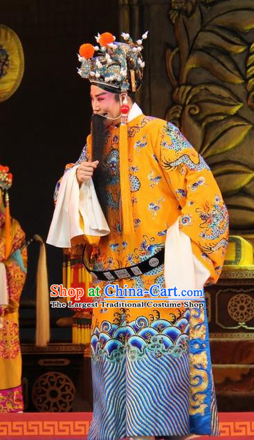 Da Jin Zhi Chinese Shanxi Opera Emperor Tang Apparels Costumes and Headpieces Traditional Jin Opera Laosheng Garment Monarch Clothing