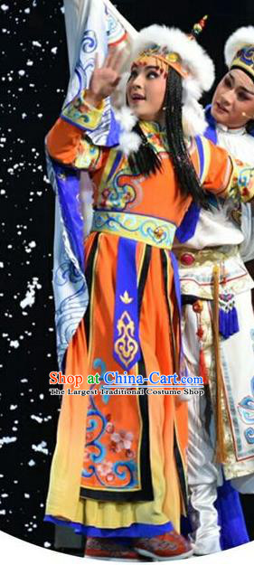 Chinese Jin Opera Mongolian Princess Yu Er Garment Costumes and Headdress Xiaozhuang Changge Traditional Shanxi Opera Hua Tan Dress Actress Apparels